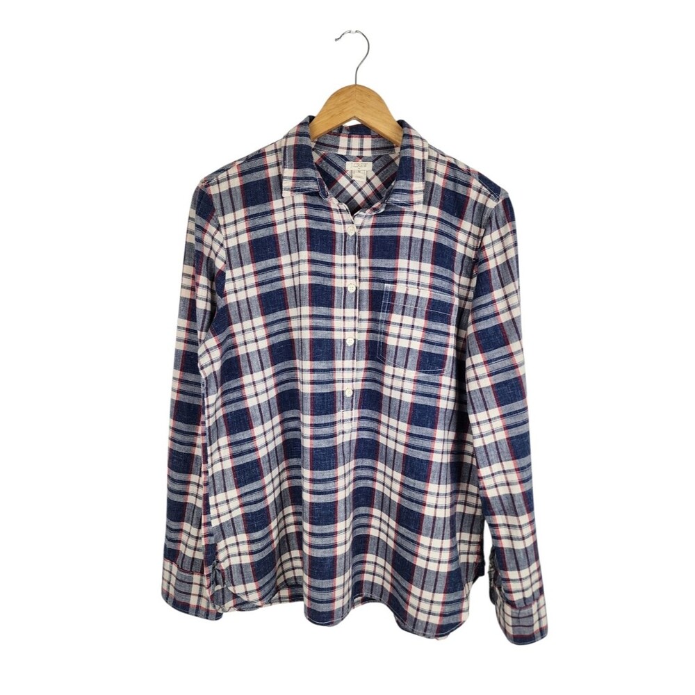 J.Crew Women's Top Shirt Homespun Boy Fit Popover Shirt Plaid Cotton Size M